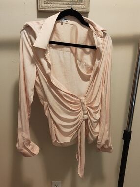 Fashion Nova Light Blush Ruched Tie-Front Dress